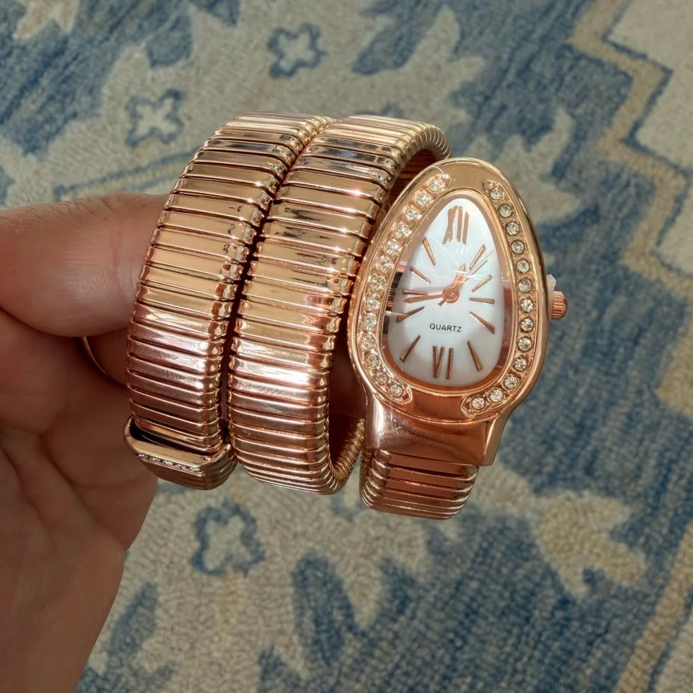 Serpenti Luxury Rose Gold Wrap Watch with Crystal-Embellished Teardrop Dial